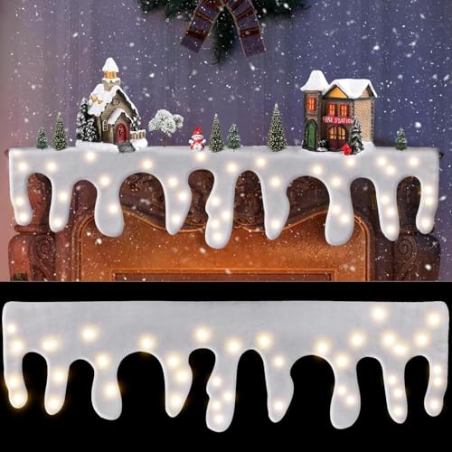 Wryzorix 4 Stück Weihnachtsdeko Schneematte Schnee Deko Kunstschnee Deko Eiszapfen, 120 * 36cm Kamin Deko Watte Weihnachten für Weihnachtsdeko Party (Weiß-1) von Wryzorix