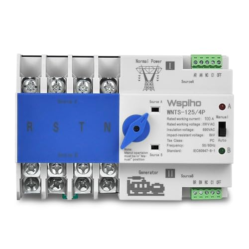 WSPIHO 230 VAC Automatischer Umschalter Notstrom, 100 A Netzumschalter Mit Doppelter Leistung, 4 Polig für Netzvorrangschaltung von Wspiho