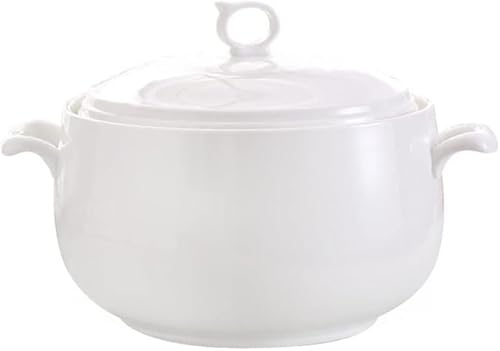 Wttagkl Keramik-Suppenterrine 3L mit Deckel - Weiße Porzellan-Schüssel Doppelgriff, mikrowellen- & spülmaschinenfest, für Küche, Restaurant & Catering,1# von Wttagkl