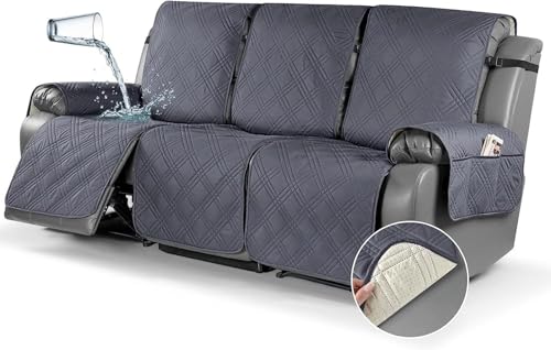 Wttagkl Sesselschoner für Fernsehsessel, 100% Wasserdicht 1 Sitzer Sesselschoner, Anti-Rutsch Sesselauflage Relax mit Taschen Waschbar Sessel Überwürf Sesselbezug,Dunkelgrau-3-Sitzer von Wttagkl