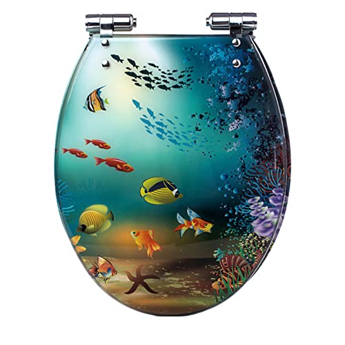 Toilettendeckel Mit Absenkautomatik, Wc Sitz Aus Kunstharz, Klobrille Edelstahlscharniere, Einfache Montage Wc Deckel Toilettensitz,42 X 36 Cm(Marine Life) von Wttfc