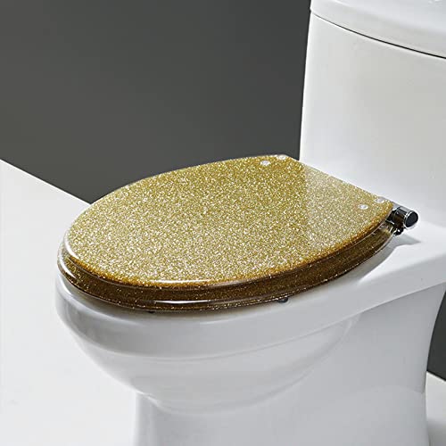 WC Sitz Mit Absenkautomatik, Toilettensitz Aus Kunstharz Glitzer Toilettendeckel, Klodeckel Mit Absenkautomatik Einfache Montage Deckel Klobrille, 36X42cm,Gold von Wttfc