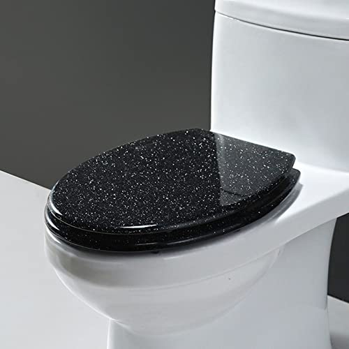 WC Sitz Mit Absenkautomatik, Toilettensitz Aus Kunstharz Glitzer Toilettendeckel, Klodeckel Mit Absenkautomatik Einfache Montage Deckel Klobrille, 36X42cm,Schwarz von Wttfc