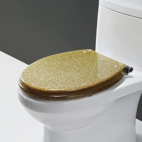 WC Sitz Oval Toilettendeckel Mit Absenkautomatik Und Abnehmbar, Antibakterielle Klobrille Aus Harz Und Rostfreiem Edelstahl, Toilettensitz Silber Und Gold, Premium Toilet Seat,Gold von Wttfc