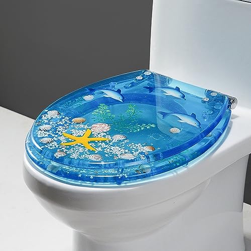 WC Sitz Toilettendeckel Ocean-Serie - Klodeckel Deckel transparent - Wc Sitz mit Absenkautomatik - Polyresin Toilettensitz 42 x 36 cm - Klobrille einfache Montage,C von Wttfc