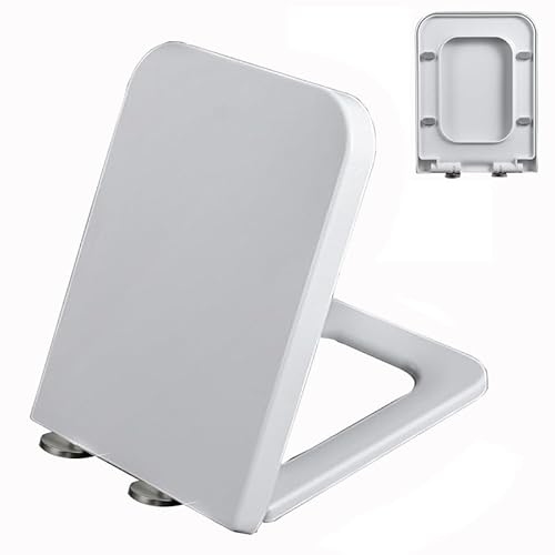 WC Sitz Toilettendeckel PP Weiß WC Deckel mit Absenkautomatik, Quadrat Toilettensitz Klodeckel mit Softclose und Quick Release Funktion, Leicht zu Reinigen, 04F, 47x36cm von Wttfc