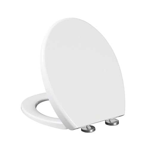 WC Sitz mit Absenkautomatik, V Form Toilettensitz aus Harnstoff-Formaldehyd, Toilettendeckel Klodeckel Klobrille mit Quick Release Funktion, bis 150kg Belastbar, PP, Weiß, 45x36cm von Wttfc