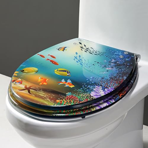 Wttfc 3D Ocean Series WC-Sitz aus Transparent Kunstharz, Langsam Schließend, Quick-Release-Funktion, 360° Verstellbaren Scharnieren aus Edelstahl, Toilettensitz mit Echte Muscheln und Sand,D von Wttfc
