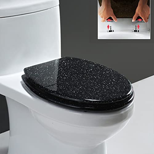 Wttfc Glitzer-WC Sitz Mit Absenkautomatik Toilettendeckel Quick-Release-Funktion, Einfache Montage Klodeckel Aus Harz Toilettensitz Mit Edelstahl Befestigung, O-Form Klodeckel,Schwarz von Wttfc