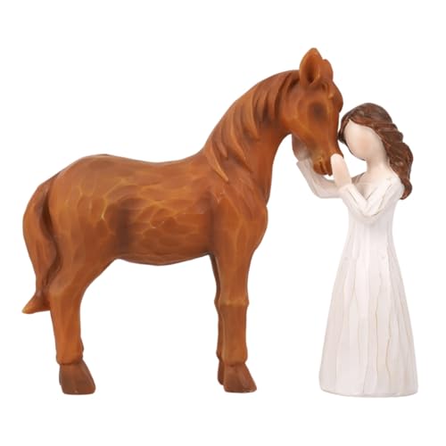 WuCaZRRsy Figuren, Pferdegeschenke for Mädchen und Frauen, Mädchen umarmt Pferdefiguren, Geschenke for Pferdeliebhaberinnen, handgemaltes Pferdeornament aus Kunstharz, Pferde-Gedenkgeschenk von WuCaZRRsy