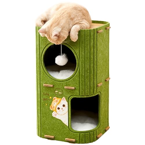 Cat House Cat Cave -Bett, Turmfaltbare Innen 2 Schicht mit Raumkapselbett für Erwachsene Katzen & Kätzchen Green von WuDLi