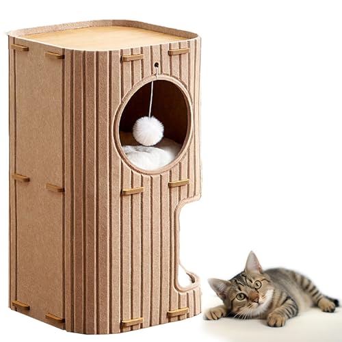 Cat House Cat Cave -Bett, Turmfaltbare Innen 2 Schicht mit Raumkapselbett für Erwachsene Katzen & Kätzchen red von WuDLi