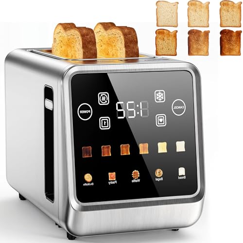 Touchscreen-Toaster, 2 Slice-Brotbäcker, Smart Digital Toasters aus Edelstahl mit Einzelschuh-Toast, Speicherfunktion, 5 Brottypen und 6 Browning-Einstellungen Touchscreen-Toaster, 2 Slice-Brotbäcker, Smart Digital Toasters aus Edelstahl mit Einzelschuh-Toast, Speicherfunktion, 5 Brottypen und 6 Browning-Einstellungen von WuDLi
