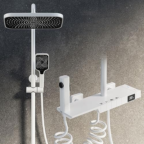WuDLi Thermostatisches Duschsystem, 30 x 20 cm quadratisches Duschhahn-Set, Digitalanzeige, modernes Regenduschkopf-Set mit Klaviertasten und Handbrause, Sprühpistole, freiliegendes Dusc von WuDLi