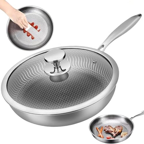 WuDLi Titanium Hammered Pan, 2025 Titanium Bratpfanne, Titaniums Pfanne zum Kochen, Ultra-Durable Scratch-Resistant Pans, Antihaft Titaniums Nutri pan, für alle Herdplatten M von WuDLi