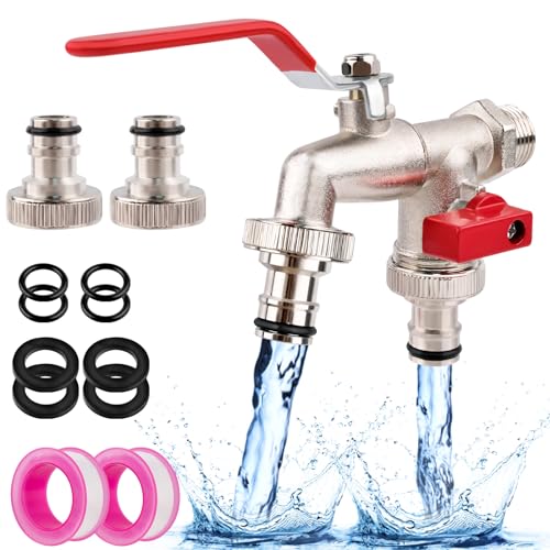 WuGU Universal Garten Wasserhahn,Doppel Auslaufhahn 1/2 Zoll aus Messing rost-und frostsicher, mit 2x Gratis Schlauchanschlüsse, 2xRollendichtband, Doppelanschluss und Schlauchtülle WuGU Universal Garten Wasserhahn,Doppel Auslaufhahn 1/2 Zoll aus Messing rost-und frostsicher, mit 2x Gratis Schlauchanschlüsse, 2xRollendichtband, Doppelanschluss und Schlauchtülle von WuGU