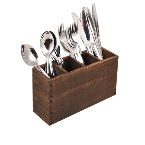 WuGeShop Erhöhter Besteckhalter aus Holz, 4 Fächer, Besteckbehälter, toller Besteckkorb – ideal für Küche, Esszimmer, Zuhause, Party, Buffet und mehr von WuGeShop
