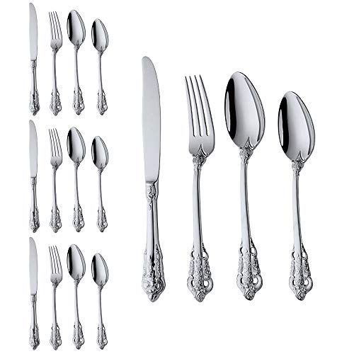 WULUN Edelstahl Besteck-Set Barock 16-teilig für 4 Personen mit Messer Gabel Löffel Kaffeelöffel, Antik Königliche Stil, Spülmaschinenfest WULUN Edelstahl Besteck-Set Barock 16-teilig für 4 Personen mit Messer Gabel Löffel Kaffeelöffel, Antik Königliche Stil, Spülmaschinenfest von WULUN
