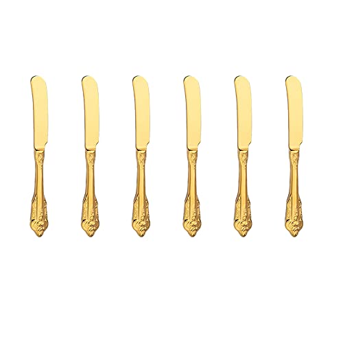 WULUN Golden Besteck-Set Barock, Antik Look, aus 18/10 Edelstahl Spiegelpolierte, ideal für Haus, Küche, Restaurant, Hochzeit, Partys, Nachmittagstee, Buttermesser 6-teiliges, Länge 17cm von WULUN