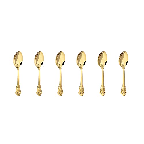 WuLun Golden Besteck-Set Barock, Antik Look, aus 18/10 Edelstahl Spiegelpolierte, ideal für Haus, Küche, Restaurant, Hochzeit, Partys, Nachmittagstee, Kaffeelöffel 6-teiliges, Länge 13.2cm von WULUN