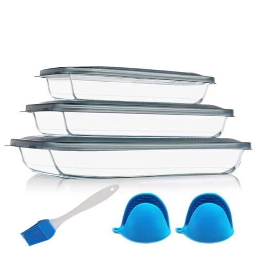 Wuciray 3 Set Auflaufform Glas Mit Deckel Ofenfest Mikrowellengeschirr Zum Aufwärmen Groß Mittel Klein Salatschüssel Tiramisu Form von Wuciray