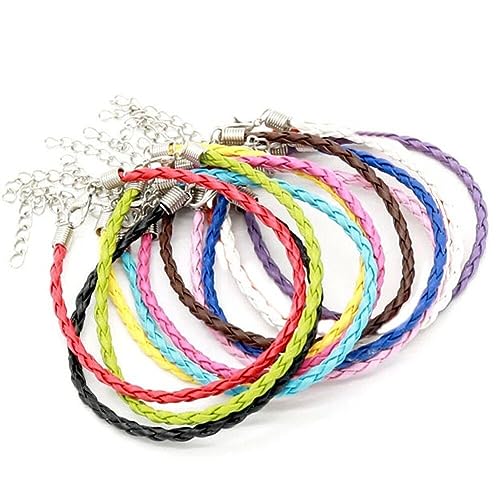 Wudaizhi 10 Stück gemischte Farben geflochtene Lederarmband-Schnüre zum Selbermachen von Schmuck und Handwerksgeflechten mit Karabinerverschlüssen und Verlängerungskette von Wudaizhi