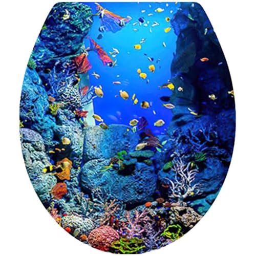 Wudaizhi Aufkleber Für Toilettendeckel, Meereswelt-Muster, Aufkleber Für Toilettensitzbezug, Selbstklebende Badezimmerdekoration Für Zuhause Und Wohnzimmer von Wudaizhi