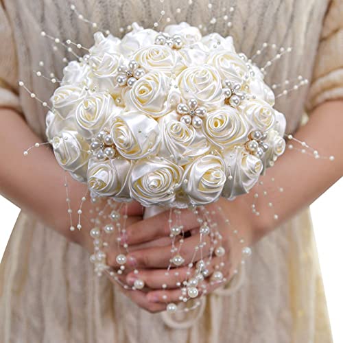 Wudaizhi Hochzeit Braut Bouquet Handgefertigte Perle Seidenrosen Halten Blumen Braut Brautjungfer Hochzeit Bouquet Künstliche Seidenblumen Hand Halten von Wudaizhi