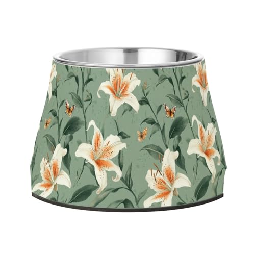 Aesthetic Lily Salbeigrün Wassernapf für Hunde, rutschfest, Edelstahl, Metall, Haustiernäpfe für langsames Füttern, Katzen, bequemes Füttern von Wudan