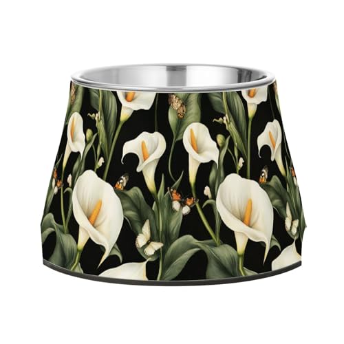 Art Calla Lily Futternäpfe für Haustiere, verbesserter Edelstahl, für mittelgroße Hunde, bequeme Fütterung, Schwarz Art Calla Lily Futternäpfe für Haustiere, verbesserter Edelstahl, für mittelgroße Hunde, bequeme Fütterung, Schwarz von Wudan