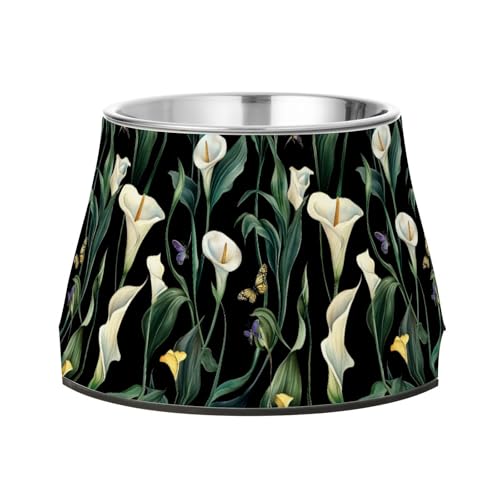 Art Calla Lily Futternapf für Haustiere, verbesserter Edelstahl, für mittelgroße Hunde, Schnurrhaar, Schwarz von Wudan