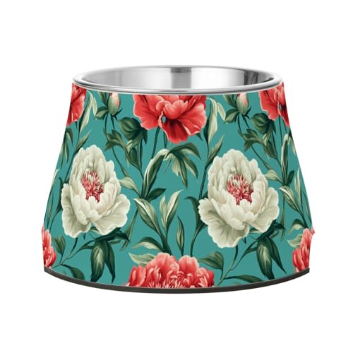 Art Peonies Futternapf für mittelgroße Hunde, aus Edelstahl, für mittelgroße Hunde, Türkis von Wudan