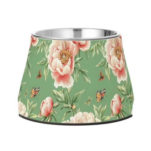 Art Peonies Green Dogs Futternapf, erhöhter Edelstahl-Futternapf für langsames Füttern, langsames Fressen von Wudan