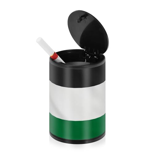 Aschenbecher mit Palästina-Flagge, rauchfrei, mit Deckel, Edelstahl, tragbar, rund, für Terrasse, Fahrzeug, Camping, Grün / Schwarz von Wudan