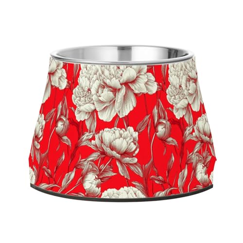 Beauty Peonies Red Bowl for Pets Elevated Stainless Steel Cat Food Dishes for Slow Feed Cats Whisker Relief Beauty Peonies Red Bowl for Pets Elevated Stainless Steel Cat Food Dishes for Slow Feed Cats Whisker Relief von Wudan