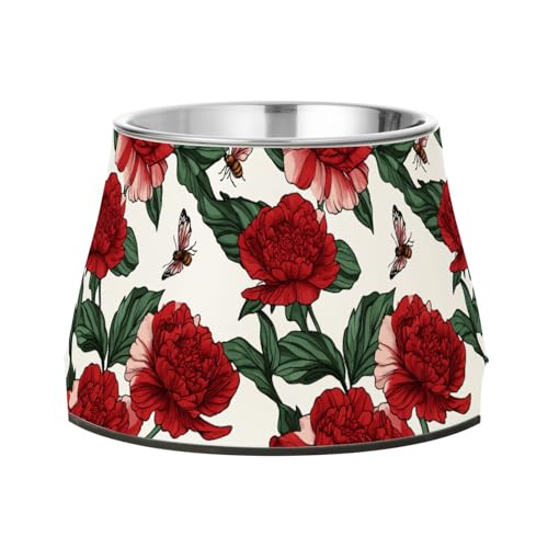 Beauty Peonies Wassernapf für Haustiere, rutschfest, Edelstahl, für bequemes Füttern von Haustieren von Wudan