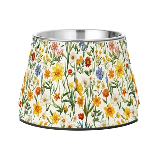 Blumen Narzissen Calendula Pfingstrosen Weiße Hunde Futternapf mit Ständer Edelstahl Katzen Futternapf für mittelgroße Hunde verlangsamen das Essen Blumen Narzissen Calendula Pfingstrosen Weiße Hunde Futternapf mit Ständer Edelstahl Katzen Futternapf für mittelgroße Hunde verlangsamen das Essen von Wudan
