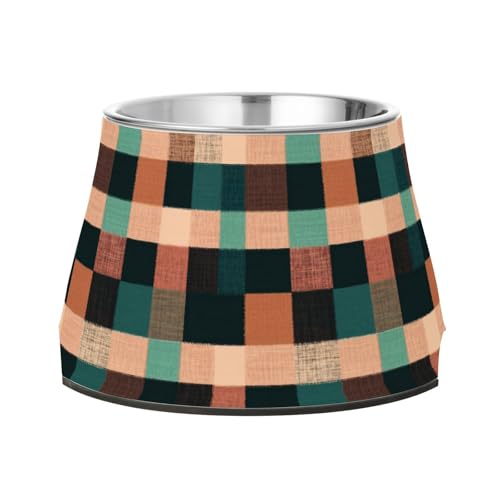 Buffalo Plaid Check Teal Rose Gold Näpfe für Haustiere, erhöhtes Edelstahl-Katzenfutter für langsames Füttern, langsames Fressen von Wudan
