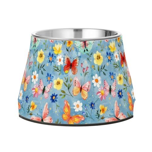Bunte Schmetterlinge und Blumen auf blauen Näpfen für Haustiere, verbesserter Edelstahlnapf, Ständer für langsames Füttern, Katzen verlangsamen Fressen Bunte Schmetterlinge und Blumen auf blauen Näpfen für Haustiere, verbesserter Edelstahlnapf, Ständer für langsames Füttern, Katzen verlangsamen Fressen von Wudan