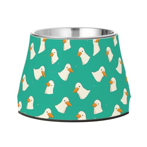 Cartoon Albatross Head Green Raised Pets Food Bowls with Stand Stainless Steel Cats Food Dish for Small Dogs Whisker Relief von Wudan