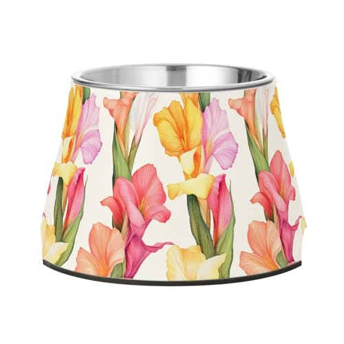 Cartoon Canna Weißer Napf für Hunde mit Ständer Edelstahl Wasser Futternapf für mittelgroße Hunde verlangsamen Fressen von Wudan