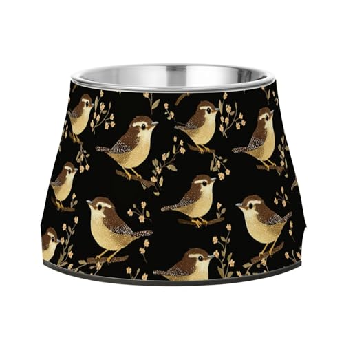 Cartoon Carolina Zaunkönig Vögel Schwarz Haustiere Futternapf Erhöhter Edelstahl Katzen Futternapf für mittelgroße Hunde Schnurrhaare freundlich von Wudan