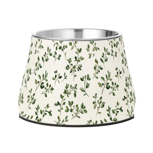 Chic Leaf Thymian White Dogs Futternäpfe mit Ständer, Edelstahl, erhöhter Katzennapf für langsames Füttern, langsames Fressen von Wudan