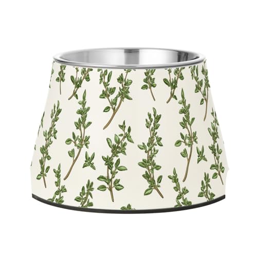 Chic Leaf Thymian weißer Futternapf für Hunde, rutschfest, Edelstahl, für kleine Haustiere von Wudan