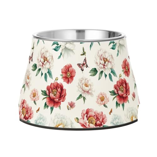 Chic Peonies Wassernapf für Haustiere, mit Ständer, Edelstahl, für bequemes Füttern von Haustieren von Wudan