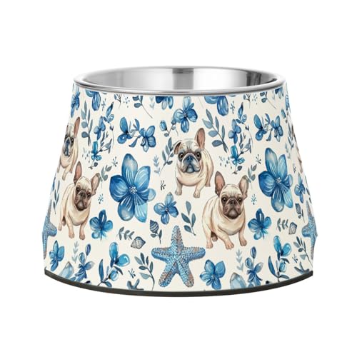 Cute Dogs Seastars Futternäpfe für mittelgroße Hunde, blaue Blumen, erhöhter Futternapf aus Edelstahl, für mittelgroße Hunde von Wudan