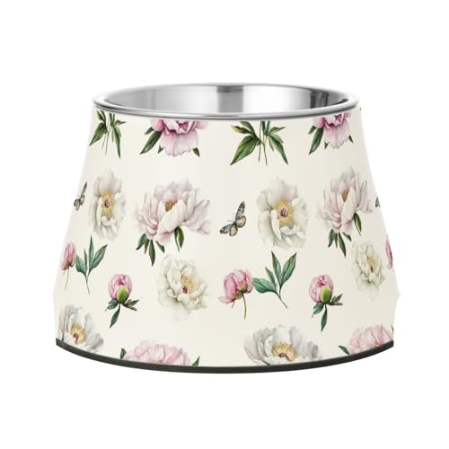 Einzigartige Pfingstrosen weiße Näpfe für Haustiere, erhöhter Edelstahl-Katzen-Basisnäpfe für liebenswerte Haustier-Schnurrhaare von Wudan