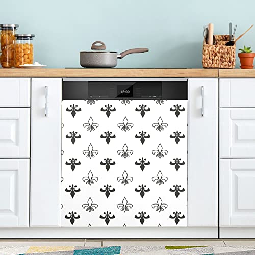 Fleur de Lis Design weiße Spülmaschine Magnet Abdeckung Kühlschrank Panel Aufkleber Deko für Schrank Küche Waschküche Geschenk 68 x 66 cm von Wudan