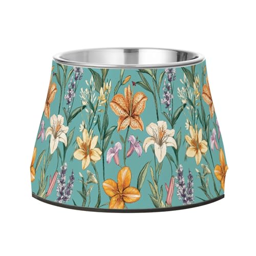 Florals Lily Lavender Daylily Futternapf, erhöhter Edelstahlnapf, Wassernapf für geliebte Haustiere mit Schnurrhaar, Türkis Florals Lily Lavender Daylily Futternapf, erhöhter Edelstahlnapf, Wassernapf für geliebte Haustiere mit Schnurrhaar, Türkis von Wudan