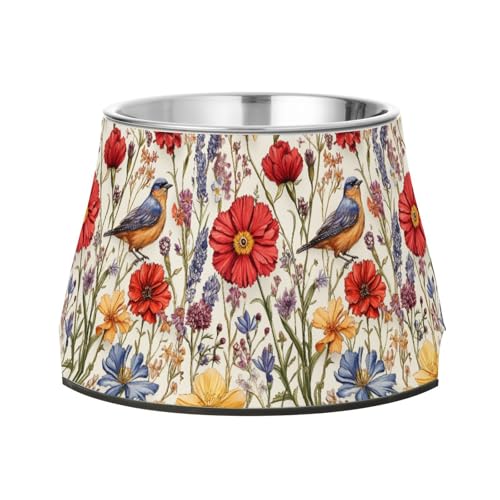 Florals Nelke Osteospermum Vögel, weiße Futternäpfe für Haustiere, erhöhter Edelstahl, Katzen, einfache Schalen für langsames Füttern, bequeme Fütterung von Wudan